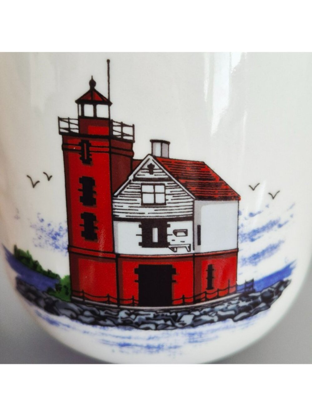 Libbey Lighthouse Coffee Mug Set of 2, Red, Blue & White Nautical Coffee Cups - Picture 5 of 10